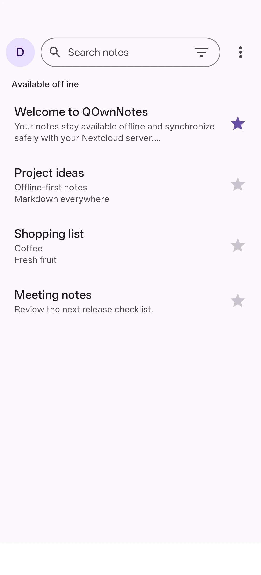 QOwnNotes Android note list